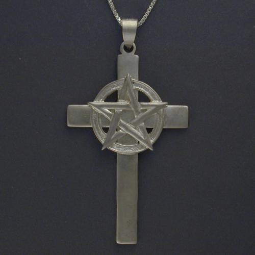 This 2 1/4 inch plain cross has a one inch pentagram.