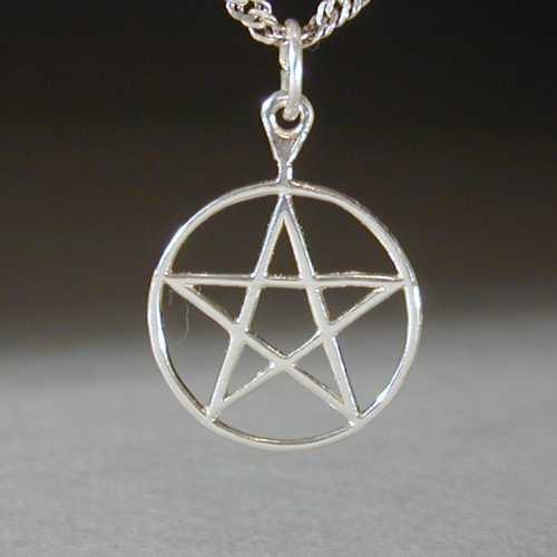 This is a classic style pentagram. It measures three quarters of an inch across and is made from sterling silver.